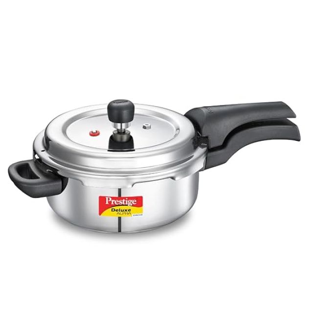 Prestige 3L Svachh Deluxe Alpha stainless steel Pressure Cooker|Outer lid|3-4 persons Silver|10 years warranty
